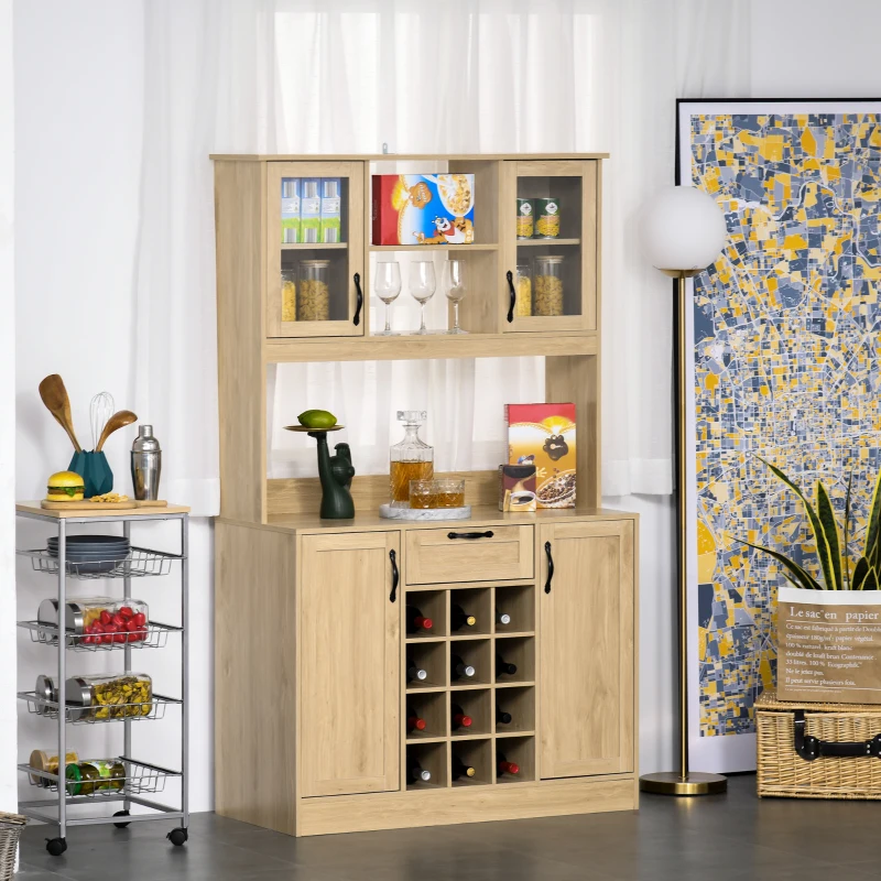 HOMCOM Mobilier Bucatarie cu Sertar 4 Dulapioare Polite si Suport din lemn pentru sticle