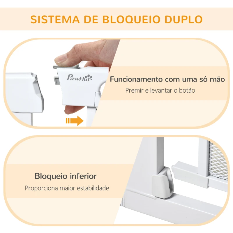 PawHut Barreira de Segurança para Cães Extensível 75-103 cm com 2 Extensões Duplo Bloqueio Fechamento Automático Branco
