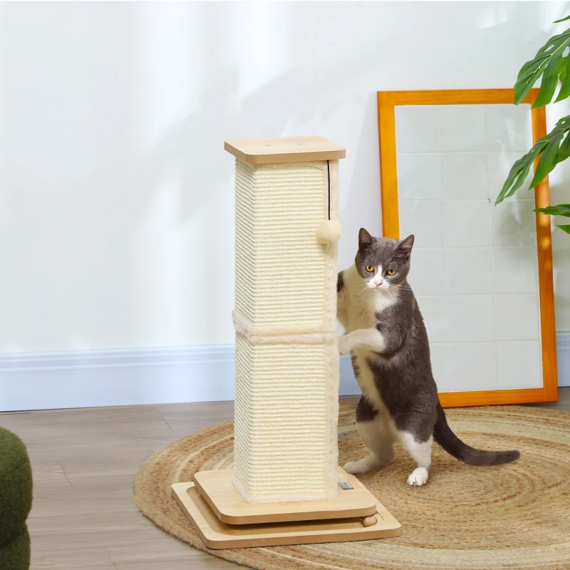PawHut 3-in-1 Cat Scratching Post, 67cm Cat Scratcher w/ Track Ball Toy, Oak Tone