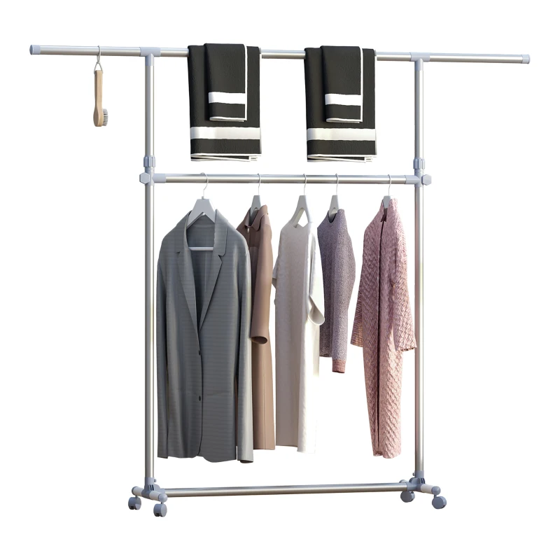 HOMCOM Heavy Duty Clothes Hanger Garment Rail Hanging Display Stand Rack w/ Wheels Adjustable