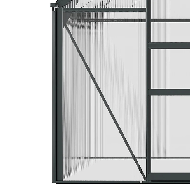 Outsunny 6 x 6ft Polycarbonate Greenhouse, Large Walk-In Green House with Slide Door and Window, Garden Plants Grow House with Aluminium Frame and Foundation, Grey(m-9)