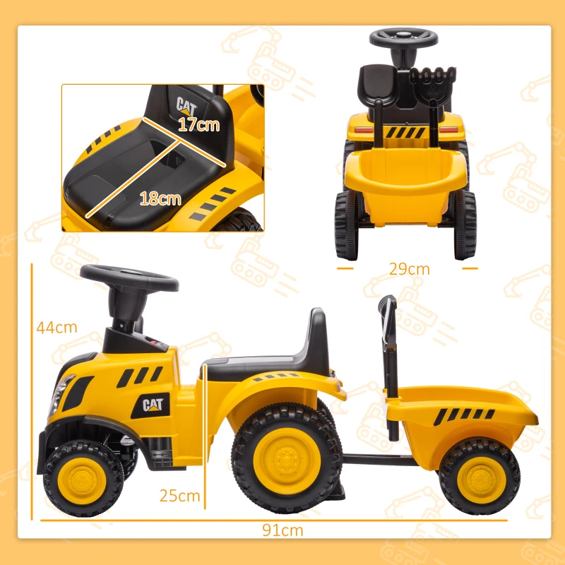 AIYAPLAY Camion, Excavator Jucărie pentru Copii 12-36 Luni cu Cupă și Remorcă Integrate, 91x29x44 cm, Galben(m-3)