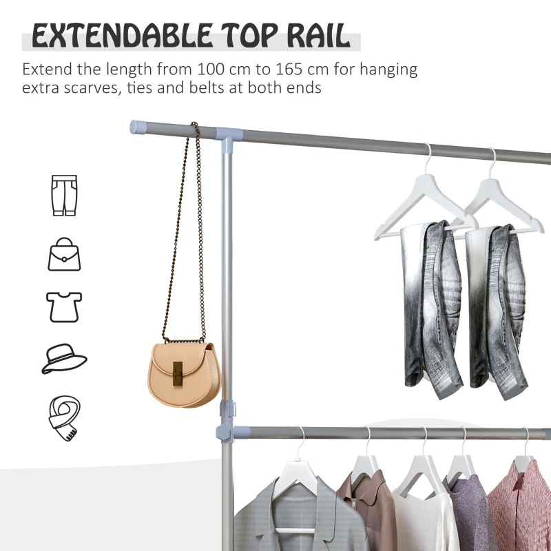 HOMCOM Heavy Duty Clothes Hanger Garment Rail Hanging Display Stand Rack w/ Wheels Adjustable