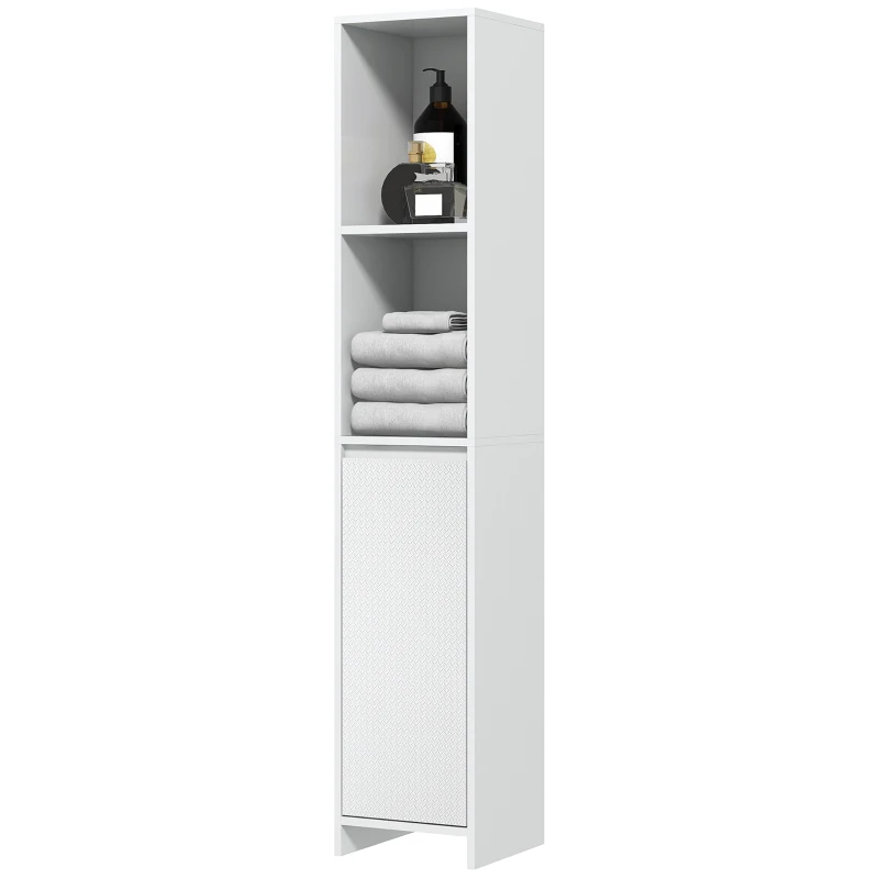 HOMCOM Coluna Casa de Banho Armário Alto Casa de Banho com Porta 2 Prateleiras Abertas  Estilo Moderno 30x30x160 cm Branco