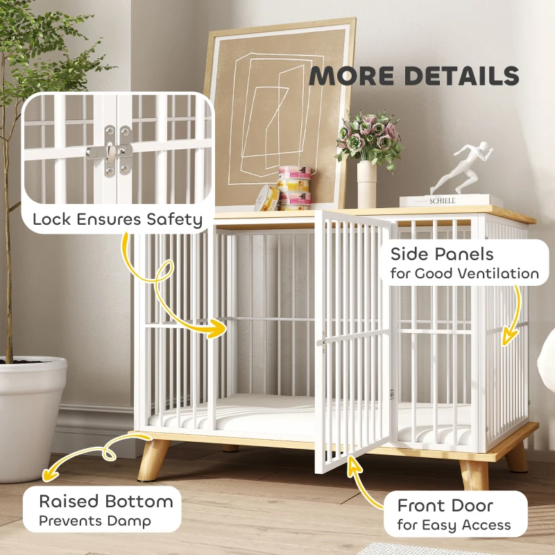 PawHut Klatka dla psa z drzwiami z zamkiem, zdejmowana poduszka, dobra wentylacja, Stal, 86x60x70 cm, Biały+Dąb