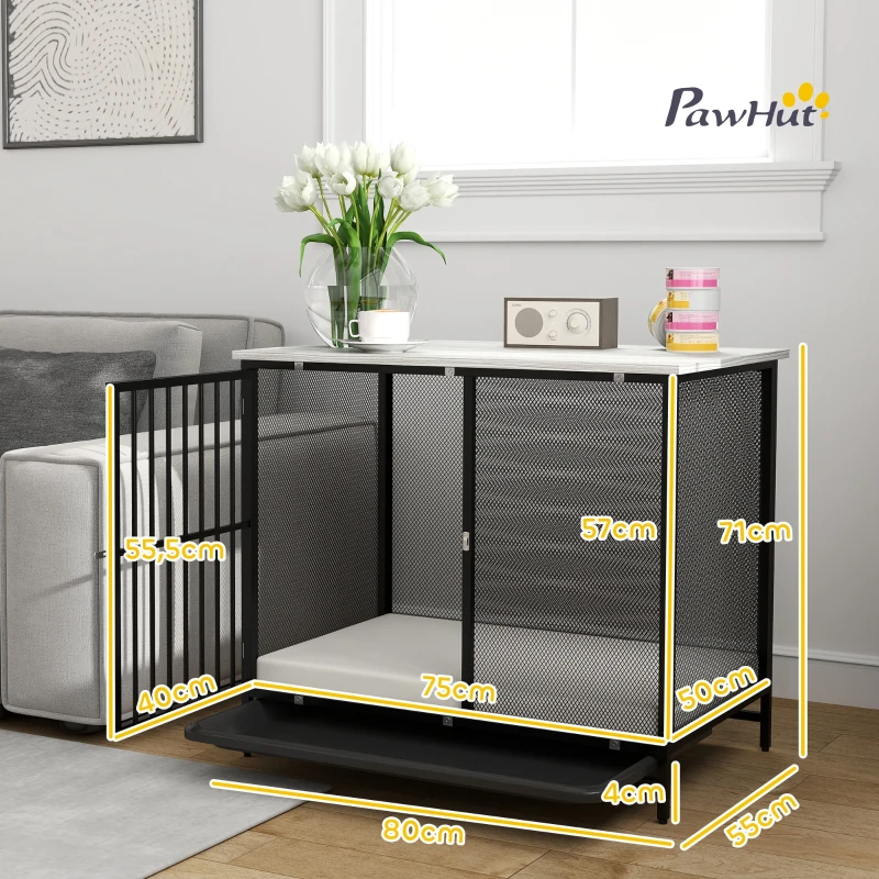 PawHut Boks dla psów z miękko wyściełaną powierzchnią do leżenia, podwyższona kuweta, regulowane nóżki, 80x55x71 cm, Dąb/Czarny