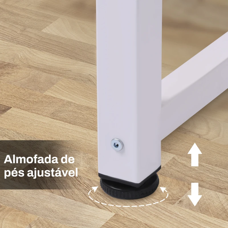 HOMCOM Secretária Moderna Mesa de Estudo com Estrutura de Aço e Pés Ajustáveis Mesa de Computador 120x60x76 cm Branco e Madeira