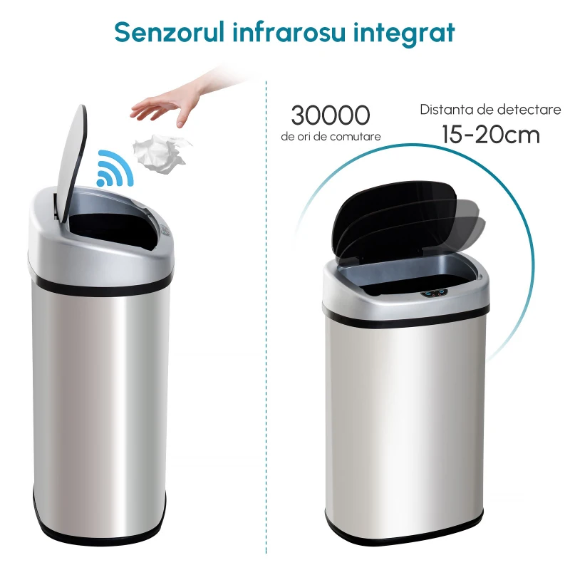 HOMCOM cos de gunoi din otel cu senzor automat, 30L(m-7)