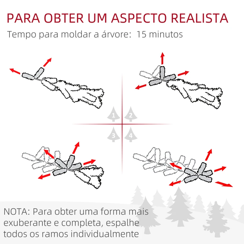 HOMCOM Árvore de Natal 210 cm Árvore de Natal Artificial Nevada com 180 Luzes LED 405 Ramos Verde e Branco