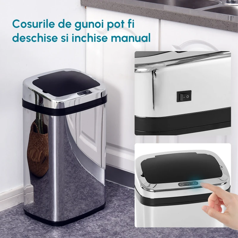 HOMCOM cos de gunoi din otel cu senzor automat, 30L(m-4)