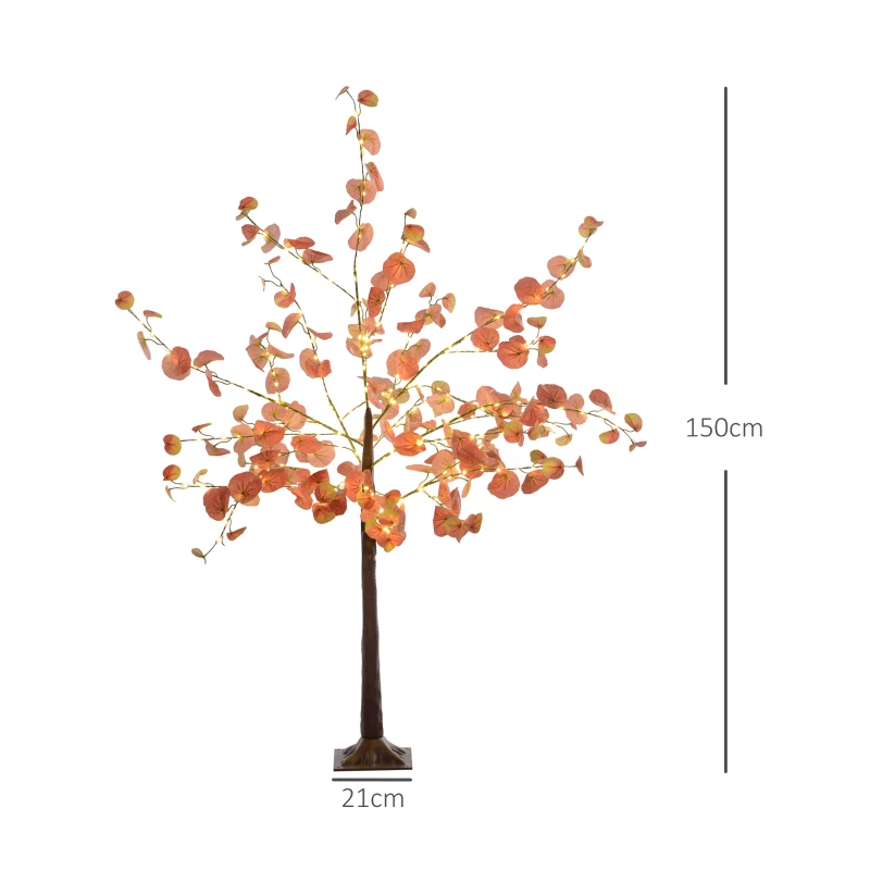 HOMCOM Árvore de Eucalipto Artificial 150 cm Árvore Artificial com 245 Luzes LED e Base Decoração Laranja e Marrom