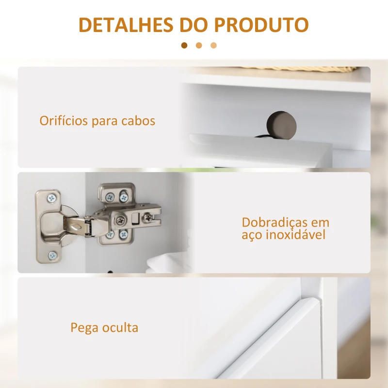 HOMCOM Móvel Aparador com 3 Portas Prateleiras Ajustáveis e Suporte com Fecho Suave para Televisores 120x35x85 cm Branco