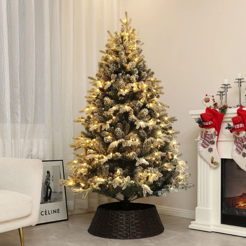 HOMCOM Kunstkerstboom, 180 cm, LED-verlichting, besneeuwd, vlamvertragend, Metaal