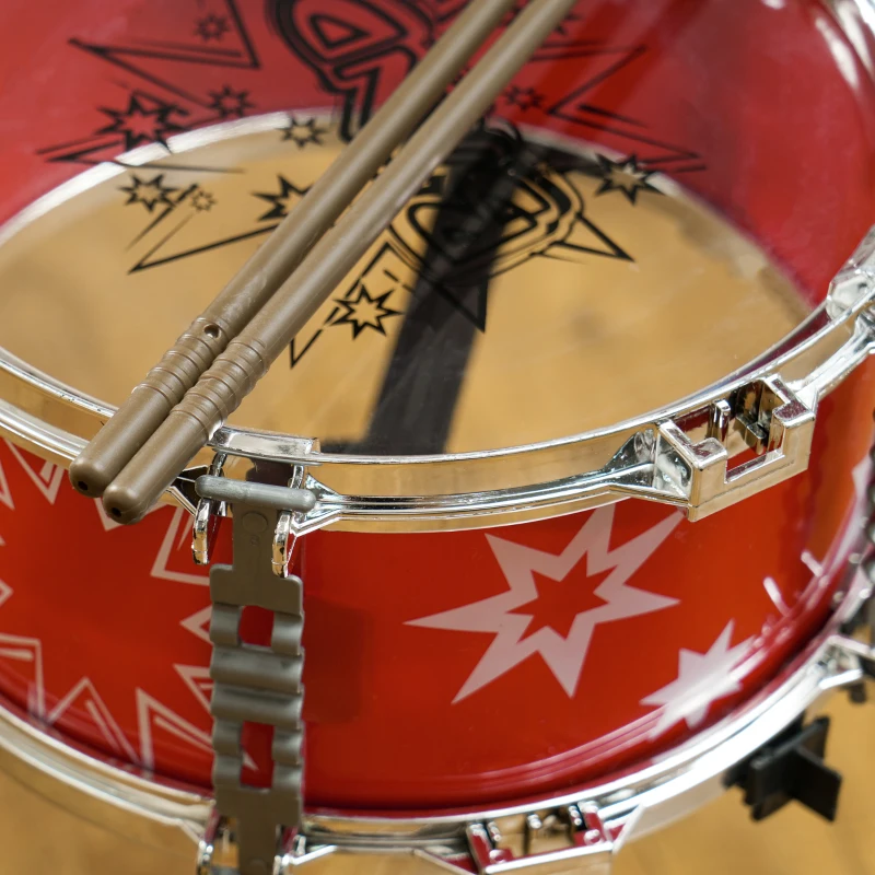 AIYAPLAY Bateria Infantil com Banco Bateria para Crianças acima de 3 Anos com Pedal e Baqueta Desenho de Estrelas 65x22x57 cm Vermelho