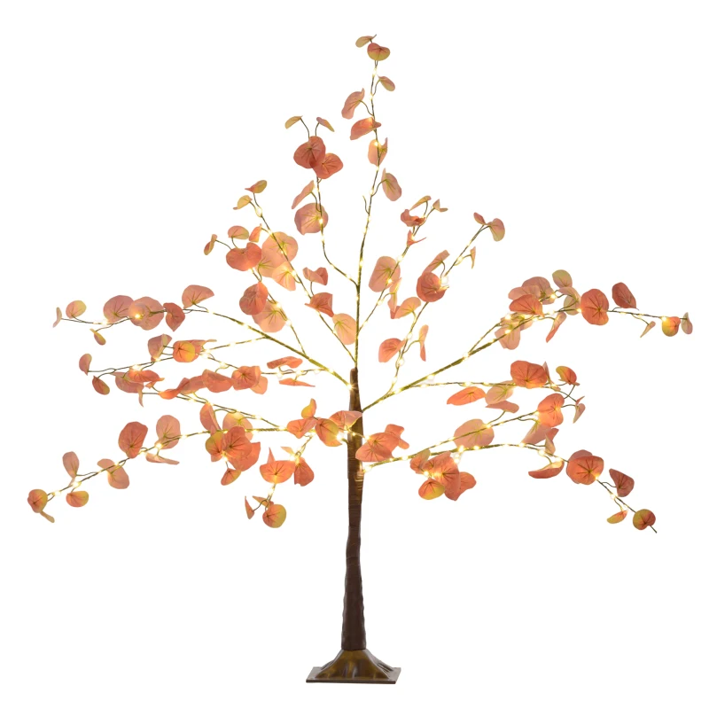 HOMCOM Árvore de Eucalipto Artificial 120 cm Árvore Artificial com 175 Luzes LED e Base Decoração Laranja e Marrom