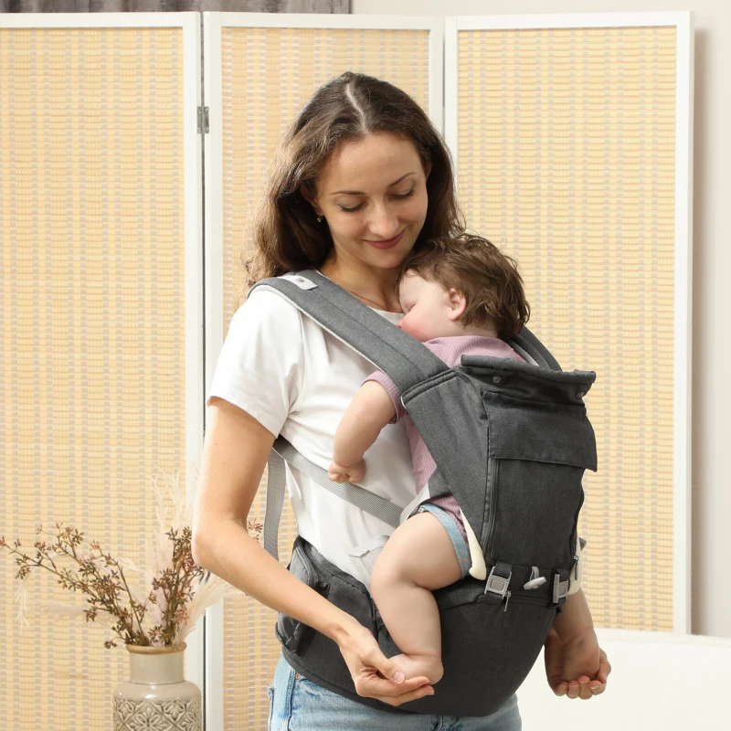 AIYAPLAY Mochila Portabebés de Recién Nacido hasta 36 Meses con Asiento Extraíble Cinturón Ajustable y Bolsillo Carga 15 kg Gris