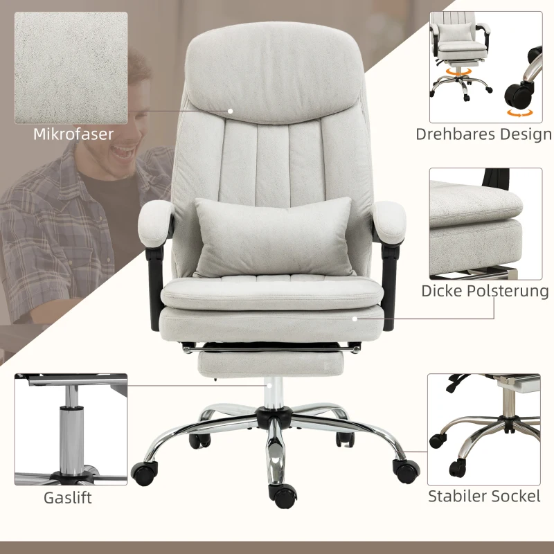 Vinsetto Bureaustoel met Massage- en Warmtefunctie, Ergonomisch, 66x67x110-118cm, Crèmewit(m-7)