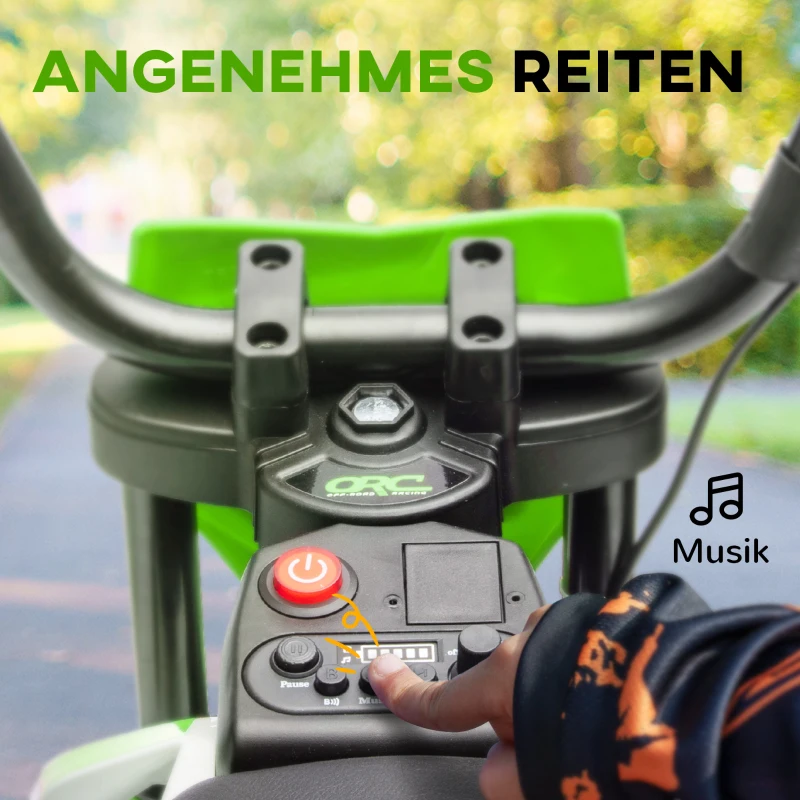 AIYAPLAY Elektrische Kindermotor met Handmatige Gascontrole, Zijwieltjes, Muziek, Groen(m-7)