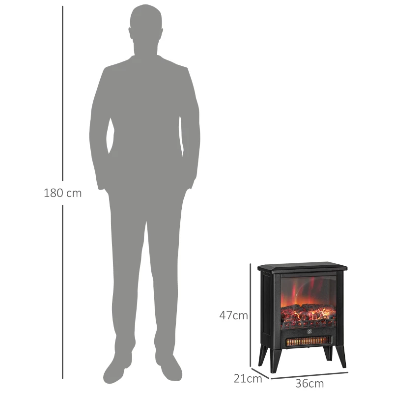 HOMCOM Elektrische Haard met Realistisch Vlameffect, Oververhittingsbescherming en Laag Geluidsniveau, 1800W, Zwart(m-3)