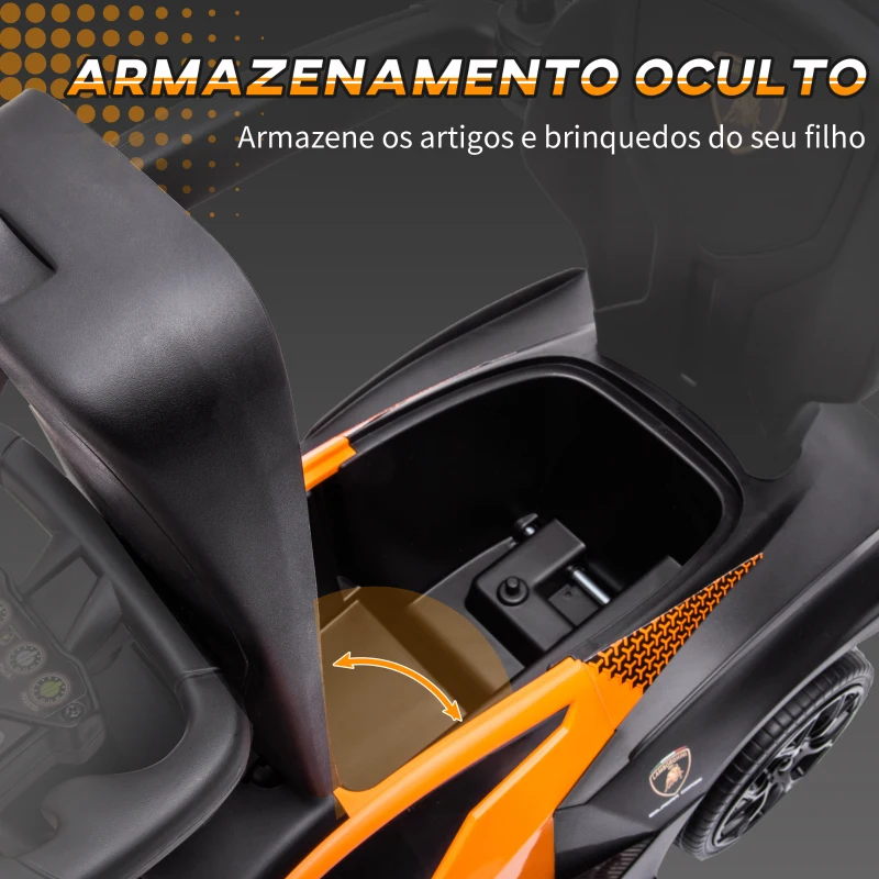 AIYAPLAY Carro Andador Lamborghini Essenza SCV2 Carro Andador com Buzina Guiador e Grade de Segurança 86,5x40x89,5cm Laranja