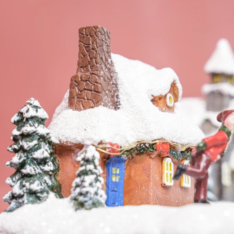 HOMCOM Aldeia de Natal Cena Natalícia com Luzes LED Música e Patinadores Giratórios Decoração de Natal 23x18x15 cm Multicor