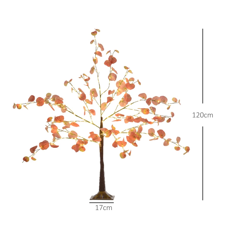 HOMCOM Árvore de Eucalipto Artificial 120 cm Árvore Artificial com 175 Luzes LED e Base Decoração Laranja e Marrom