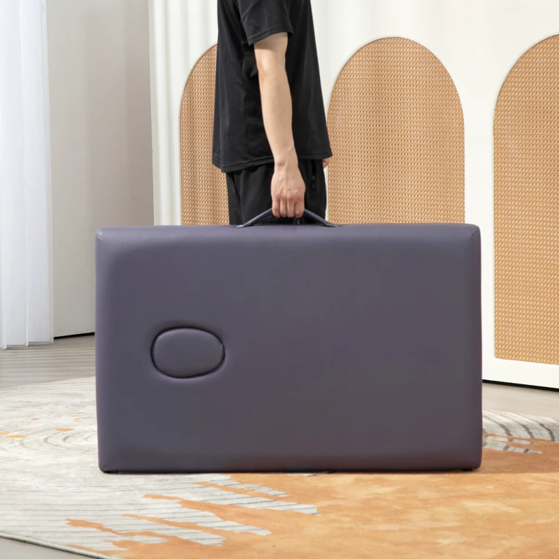 HOMCOM Marquesa de Massagem Dobrável Portátil com Apoio para a Cabeça Altura Ajustável e Bolsa de Transporte 186x60x58-81 cm Roxo