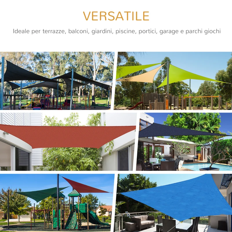 Outsunny Vela de Sombra Retangular 4x6 m Toldo Vela de Poliéster com Proteção UV Aneis em Forma de D e Cordas para Jardim Pátio Piscina Areia
