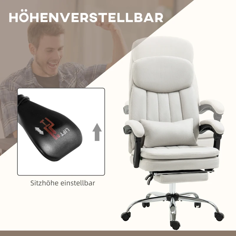 Vinsetto Bureaustoel met Massage- en Warmtefunctie, Ergonomisch, 66x67x110-118cm, Crèmewit(m-5)