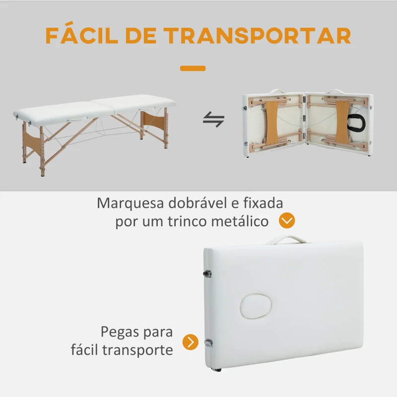 HOMCOM Marquesa de Massagem Dobrável Portátil com Apoio para a Cabeça Altura Ajustável e Bolsa de Transporte 186x60x58-81 cm Creme
