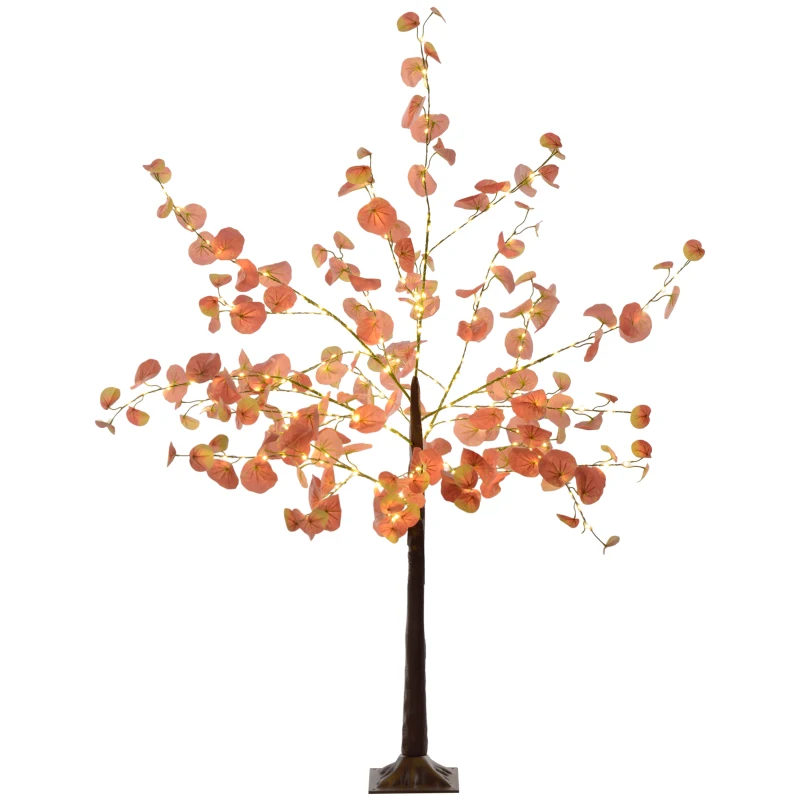 HOMCOM Árvore de Eucalipto Artificial 150 cm Árvore Artificial com 245 Luzes LED e Base Decoração Laranja e Marrom