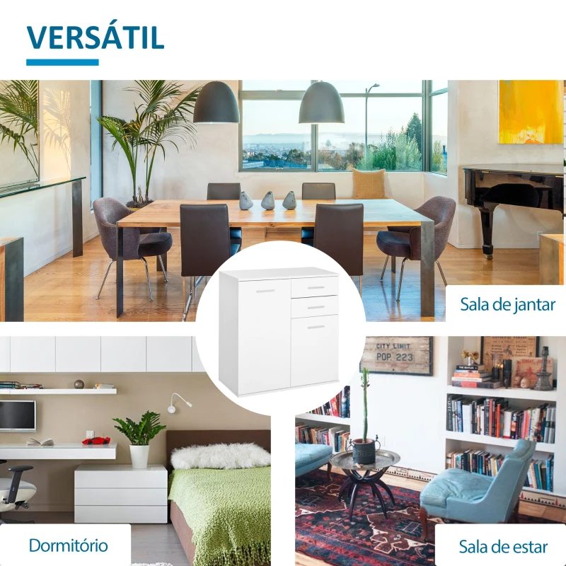 HOMCOM Armário tipo Aparador amplo espaço de armazenamento multiuso para sala de estar com portas e gavetas 71x35x76cm branco