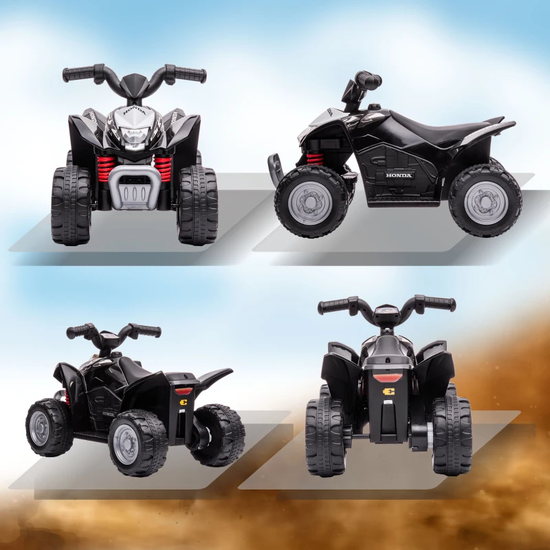 AIYAPLAY Quadriciclo Elétrico HONDA para Crianças Bateria 6V com Faróis LED Buzina Velocidade de 2,8km/h 65,5x35,5x43,5 cm Branco e Preto