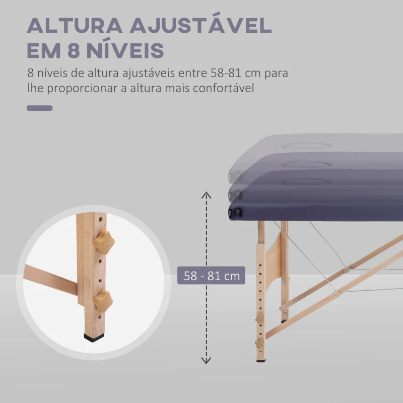 HOMCOM Marquesa de Massagem Dobrável Portátil com Apoio para a Cabeça Altura Ajustável e Bolsa de Transporte 186x60x58-81 cm Roxo