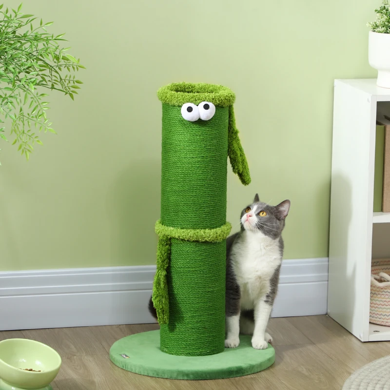 PawHut Kattenkrabpaal voor Binnenshuis, 63 cm, Sisaltouw, Brede Basis, Krabpaal, Schattig Ontwerp, Groen