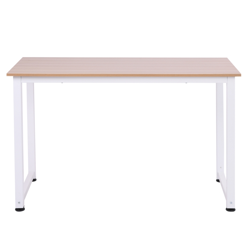 HOMCOM Secretária Moderna Mesa de Estudo com Estrutura de Aço e Pés Ajustáveis Mesa de Computador 120x60x76 cm Branco e Madeira