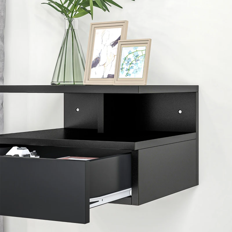 HOMCOM Set de 2 Noptiere Moderne Suspendate pentru Dormitor cu Sertar si Polita Superioara din Lemn 35x32x22.5cm