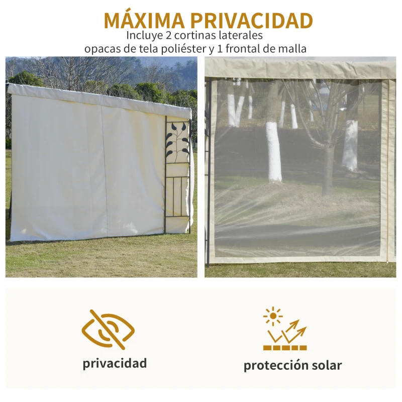 Outsunny Pérgola  4x3m  montado na parede com cortinas laterais Malha com zíper 4 orifícios de drenagem exterior Bege