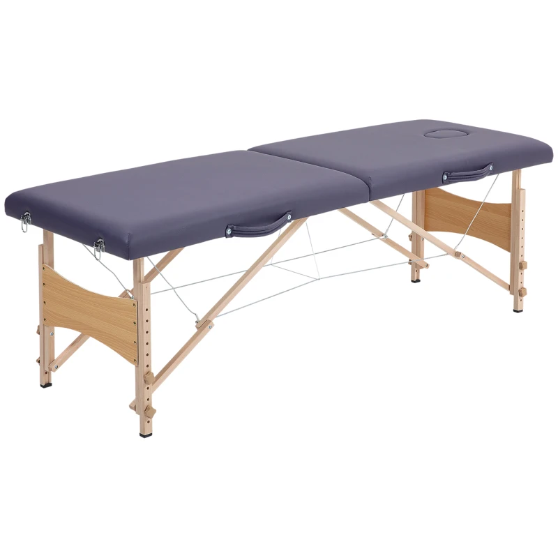 HOMCOM Marquesa de Massagem Dobrável Portátil com Apoio para a Cabeça Altura Ajustável e Bolsa de Transporte 186x60x58-81 cm Roxo