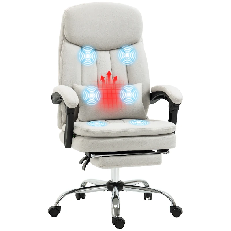 Vinsetto Bureaustoel met Massage- en Warmtefunctie, Ergonomisch, 66x67x110-118cm, Crèmewit(m-11)
