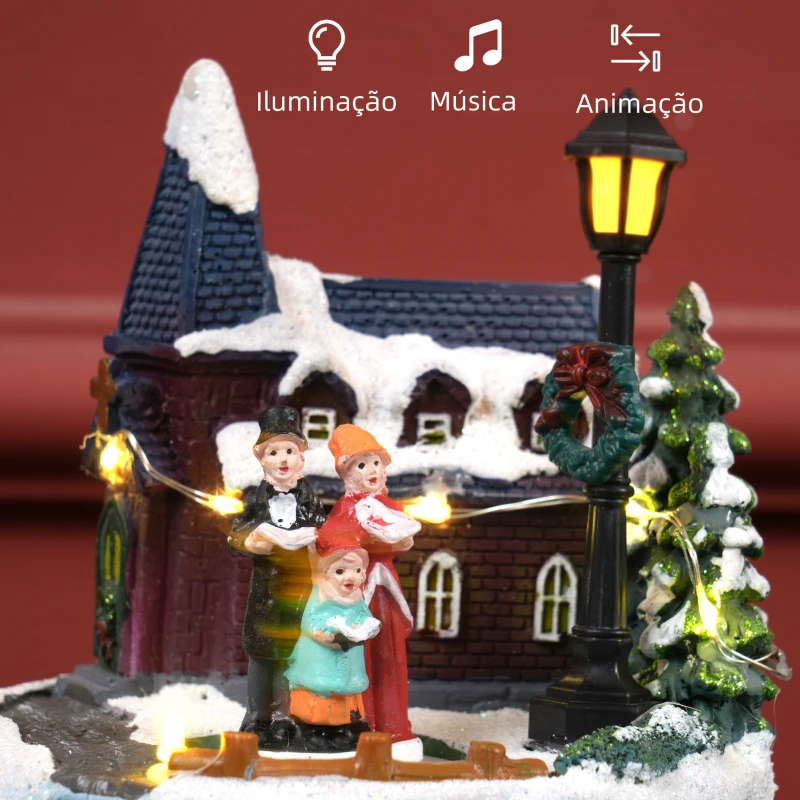 HOMCOM Aldeia de Natal com Luzes LED Cena de Natal com Coro Giratório Música para Decoração de Natal 13x13x15 cm Multicor