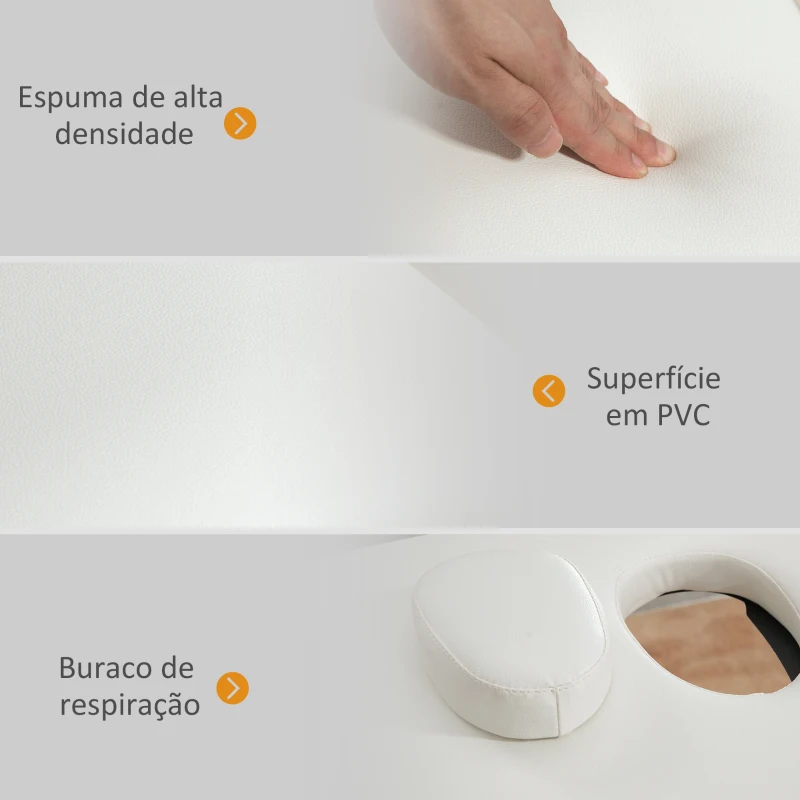 HOMCOM Marquesa de Massagem Dobrável Portátil com Apoio para a Cabeça Altura Ajustável e Bolsa de Transporte 186x60x58-81 cm Creme