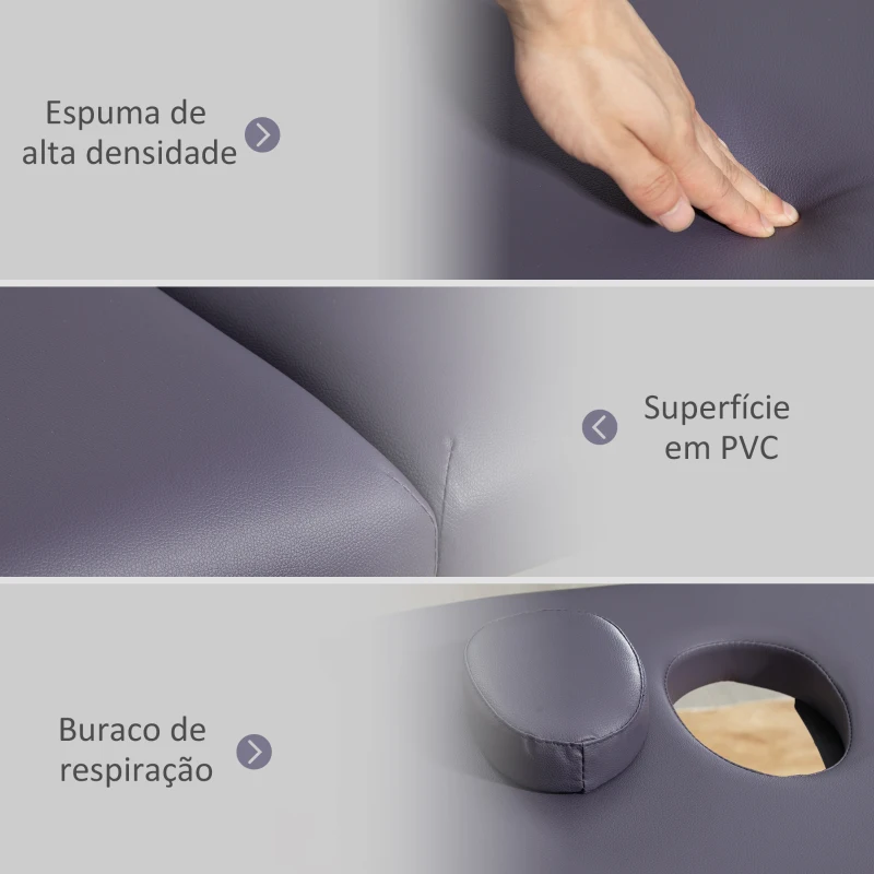 HOMCOM Marquesa de Massagem Dobrável Portátil com Apoio para a Cabeça Altura Ajustável e Bolsa de Transporte 186x60x58-81 cm Roxo