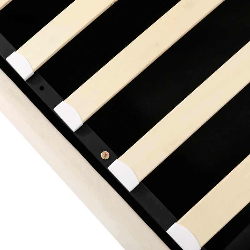 5ft King Size Luxurious Velvet Button Tufted Sleigh Bed with Hidden Storage, Adjustable Headboard, and Sturdy Frame, 160x228x107 cm, Beige