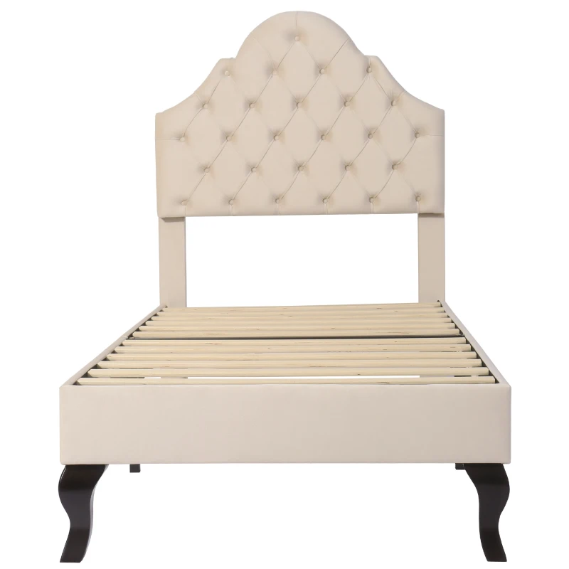 Upholstered Single Chair Bed with Adjustable Headboard, Velvet Fabric, Wooden Slat Frame, Easy Assembly, 90x193x124 cm, Beige