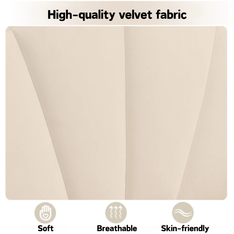 King Size Velvet Upholstered Bed with Golden Iron Legs, Shell-Like Headboard, Adjustable Height, Wooden Slatted Frame, 155x205X120 cm, Beige