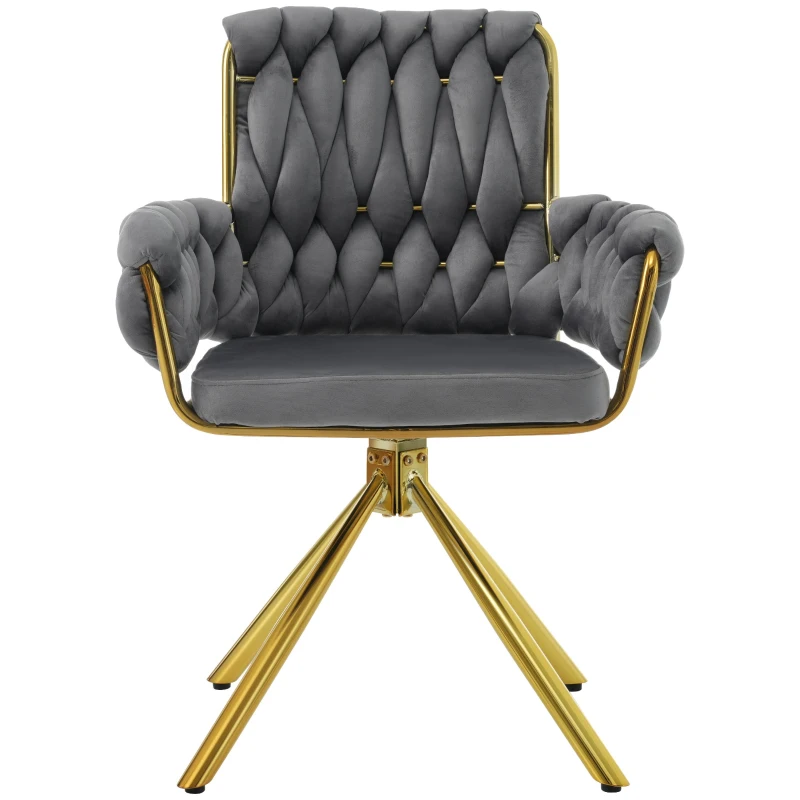 Light Luxury Dining Room Chairs with Metal Legs and Velvet Padded Seat, Modern Swivel Home Office Chair, 63x50x87 cm, Gray