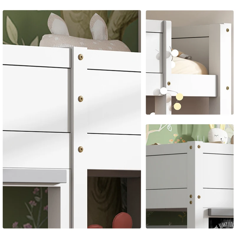 Children's Bunk Bed with Blackboard and Shelf, Pinewood Frame, Kids Storage Solution, 196x98x110 cm, White