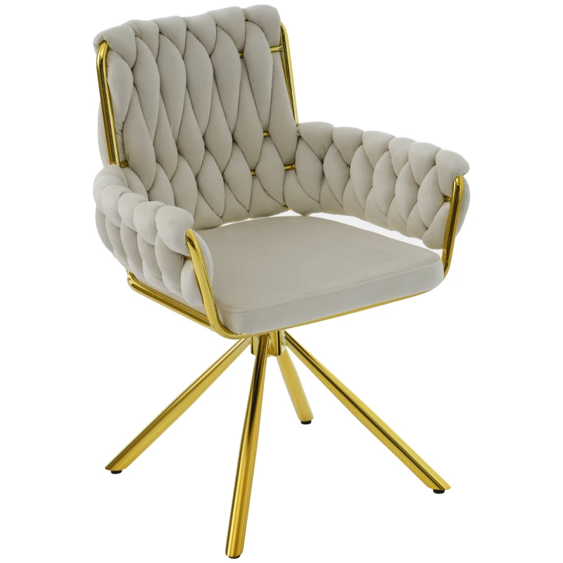 Set of 2 Swivel Dining Room Chairs with Velvet Padded Seat and Metal Legs, Luxurious Kitchen Chairs for Indoor, 63x50x87 cm, Beige