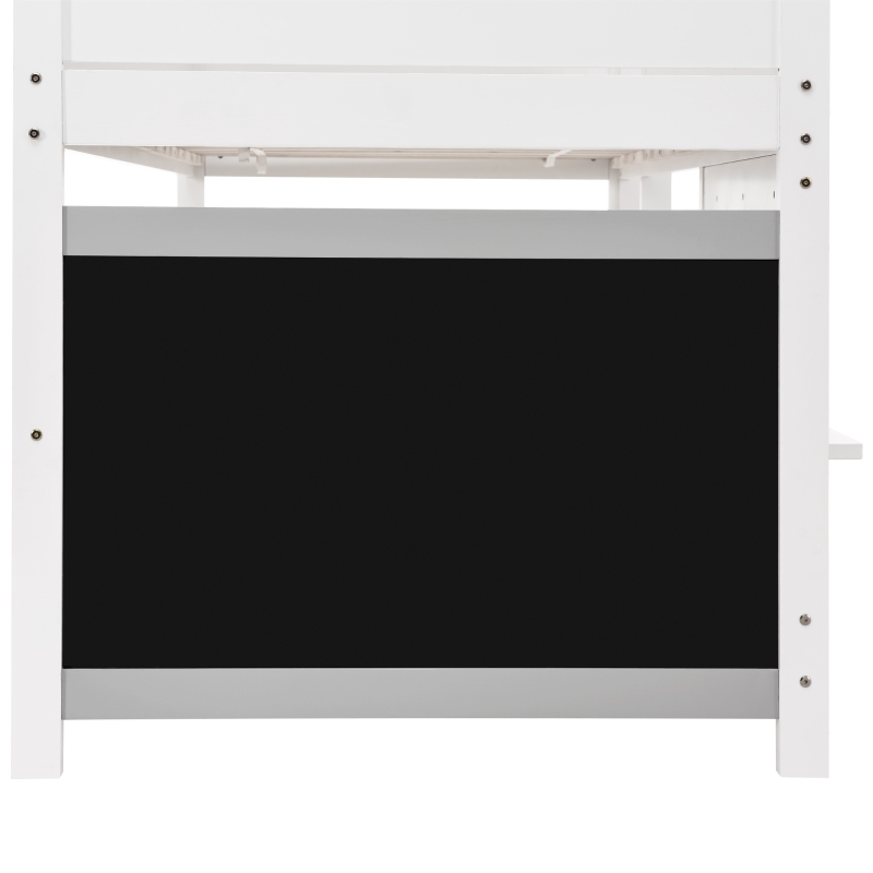 Children's Bunk Bed with Blackboard and Shelf, Pinewood Frame, Kids Storage Solution, 196x98x110 cm, White